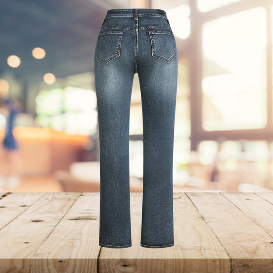 Yolanda - Vintage Casual Bedrukte Denim Flare Broek